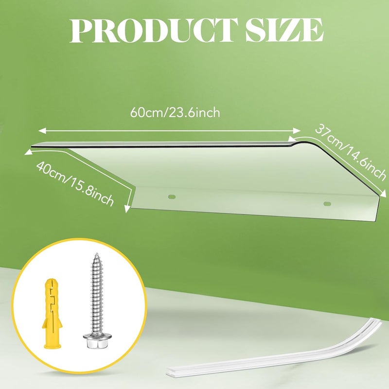 Pushglossy 2 Pcs 15.8 x 23.6 Inch Window Awning Invisible Rain Shelter Cover PET Front Door Canopy for Sun Snow Garden Outdoor Patio Protection - Image 2
